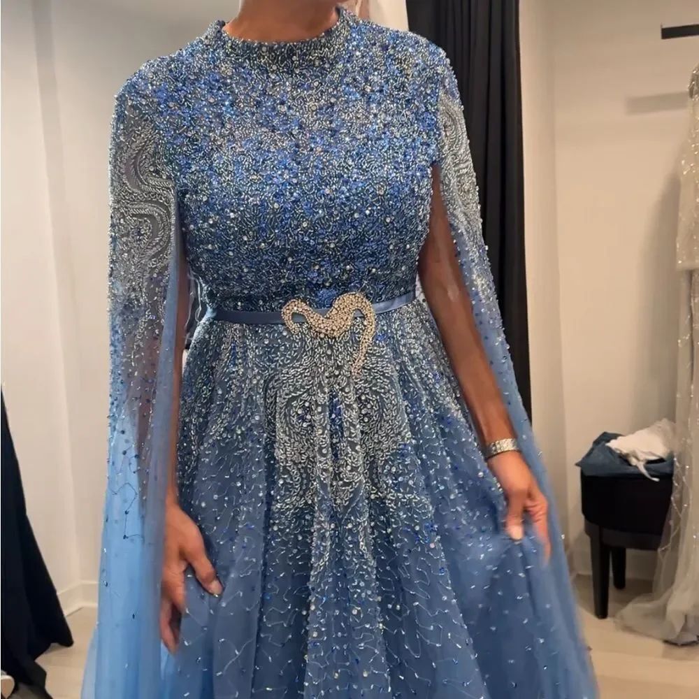 Elegant Blue Embellished Dress